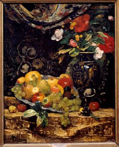 Blomster og frugter. Maleri af Francois Vernay (1821-1896) af Francois Vernay