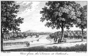 Udsigt fra terrassen ved Oatland, 1700-tallet.