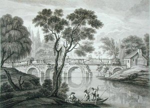 Design til en ruinøs bro til haven ved Syon House, udgivet 1778 (gravering) af Francois Vivarez