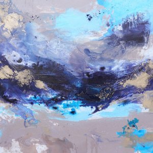 Deep Blue Golden Flow af Françoise Wattré
