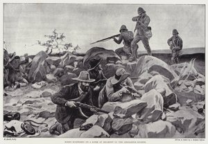 Boere overrasket på en kopje ved Belmont af Grenadier Guards (litho) af Frank (after) Dadd