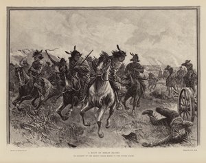 En flugt af krigere under et indiansk oprør (kobberstik)
