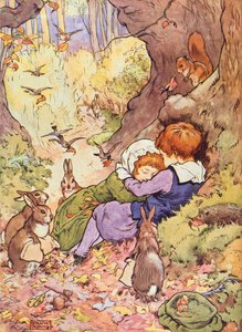 Babes in the Wood fra My Nursery Story Book, pub. af Blackie & Son (bogillustration) af Frank Adams