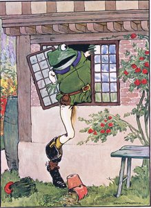 Frøen klatrede gennem vinduet, illustration fra 