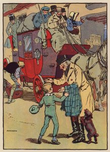 Oldefar kørte i diligence (farvelitografi) af Frank Adams