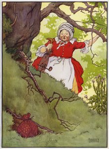 Illustration til Old Dame Trot And Her Pig (farve litho) af Frank Adams