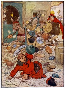 Illustration til historien om Tom Piberens søn (farve litho) af Frank Adams