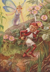 Nymphidia and Puck, fra Nymphidia af Michael Drayton (farve litho) af Frank Adams