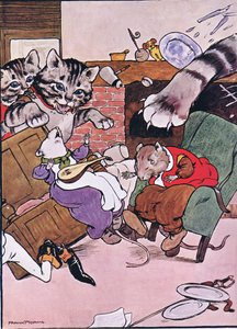 Katten og hendes killinger kom væltende ind, illustration fra "The Frog would a Wooing Go", af Charles H. Bennett, 1916 af Frank Adams