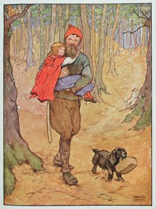 Skovhuggeren bærer Rødhætte hjem, illustration fra 