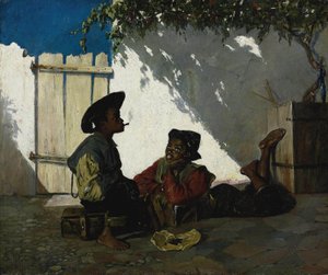 Italiensk:  Dolce far niente Sødt at gøre ingenting af Frank Buchser