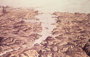 Panoramaudsigt over nord- og sydsiden af havnen og havnen i Sebastopol, designet og litograferet af Thomas Packer, pub. af Stannard og Dixon, 1855 af Frank C. Hughes