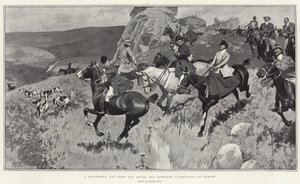 En vellykket dag med Devon og Somerset Staghounds på Exmoor (litho) af Frank Craig