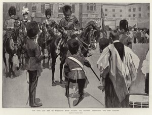 Kongen og 3. bataljon Scots Guards, Hans Majestæt overrækker de nye faner af Frank Craig