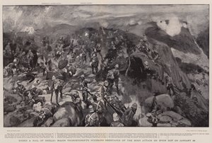 Under en haglbyge af granater, major Thorneycrofts stædige modstand mod boerangrebet på Spion Kop den 24. januar