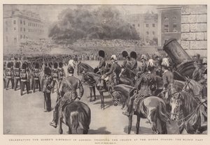 Fejring af Dronningens fødselsdag i London, Trooping the Color ved Horse Guards, March Past af Frank Dadd