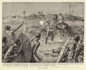 Heroiske gerninger i Matabele-krigen, løjtnant Crewes galante opførsel nær Umguza-floden af Frank Dadd