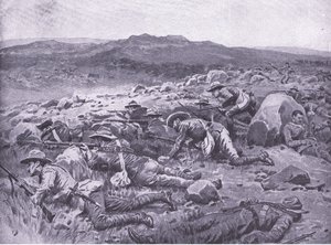Sammen med Queensland Imperial Bushmen ved Rhenoster Kop 29. november 1900, illustration fra Efter Pretoria: The Guerilla War, 1902 af Frank Dadd