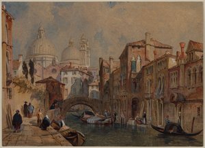 Udsigt over Venedig: Kuppelen Santa Maria della Salute set fra bagsiden af Da Mula-paladset, med udsigt mod øst