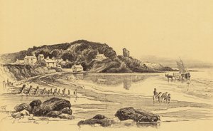 Old Heysham ved lavvande (litografi) af Frank Greenwood