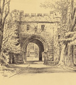 Whalley Abbey, Den nordøstlige port (litografi) af Frank Greenwood