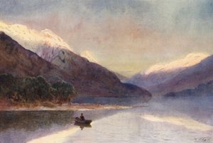 New Zealand: North Fiord, Lake Te-Anau (farvelitografi) af Frank H Wright
