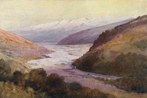 New Zealand: Rees Valley og Richardson Range (farvelitografi) af Frank H Wright