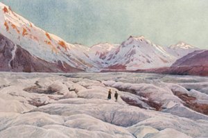 New Zealand: Den tasmanske gletsjer (farvelitografi)