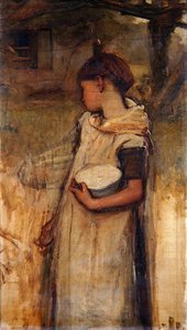 Pige med blomster (olie på lærred) af Frank Holl