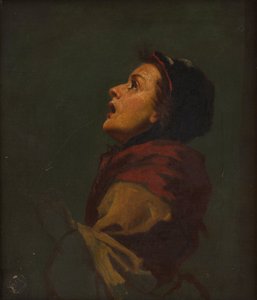 Studie af en kvinde, der kigger mod himlen (olie på lærred)