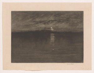 Natlandskab med en sø Da den trætte måne var i aftagende, Dort af Frank Short (signed by artist)