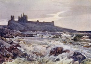 Dunstanburgh Castle (farve litho) af Frank Southgate