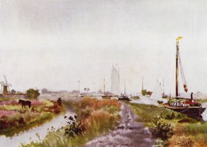 Norfolk Broads: Below Potter Heigham (farve litho) af Frank Southgate