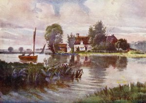 Norfolk Broads: Horning Ferry (farve litho) af Frank Southgate