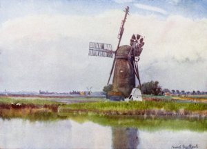 Norfolk Broads: Mill Country ovenfor Stokesby (farve litho) af Frank Southgate