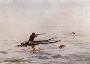 Norfolk Broads: Punt-Gunning på Breydon (farve litho) af Frank Southgate