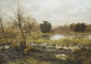 Landlig scene, Frank Walton (olie på lærred) af Frank Walton