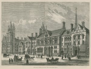 The Royal Courts of Justice: Carey Street-fronten (gravering) af Frank Watkins