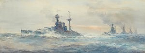 H.M.S. Queen Elizabeth Battle Squadron (akvarel) af Frank Watson Wood