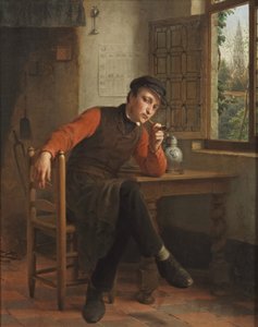 François Antoine De Bruycker - Ung mand ryger pibe i et saloninteriør af François Antoine de Bruycker