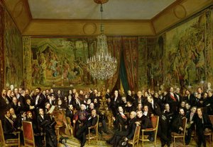 Alfred Emiliens salon, Comte de Nieuwerkerke 1811-1892 ved Louvre, 1855. af François August Biard