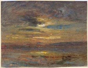 Solnedgang over en dam af François Auguste Ravier