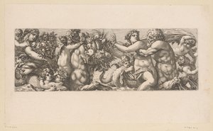 Bacchus med satyrer og nereider i vandet Mytologiske figurer ved vandet (serietitel) af François Bignon (attributed to)