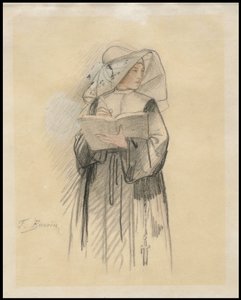 En nonne holder en bog og kuglepen, 1827-87 af François Bonvin