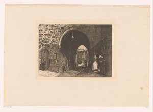 Gezicht op de Porte de St. Malo te Dinan Ti raderinger, tegnet og graveret af F. Bonvin, maler (serietitel) af François Bonvin