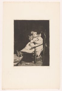 Kind op een stoel appellerer Ti raderinger, tegnet og graveret af F. Bonvin, maler (serietitel) af François Bonvin