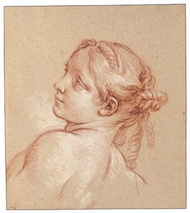 En pige, med brystlængde, hendes hoved vippet til venstre af François Boucher