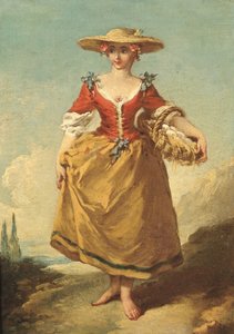 En bondepige i et landskab med en kurv med æg (olie på lærred) af François Boucher