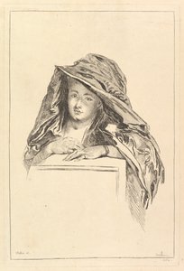 Busteportræt af en kvinde iført en hættekappe, 1700-tallet. af François Boucher