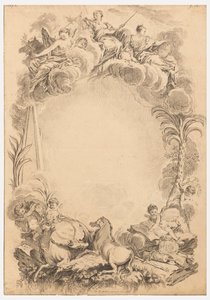 Design til en escutcheon til ære for William Earl Cowper (ca. 1665-1723) af François Boucher